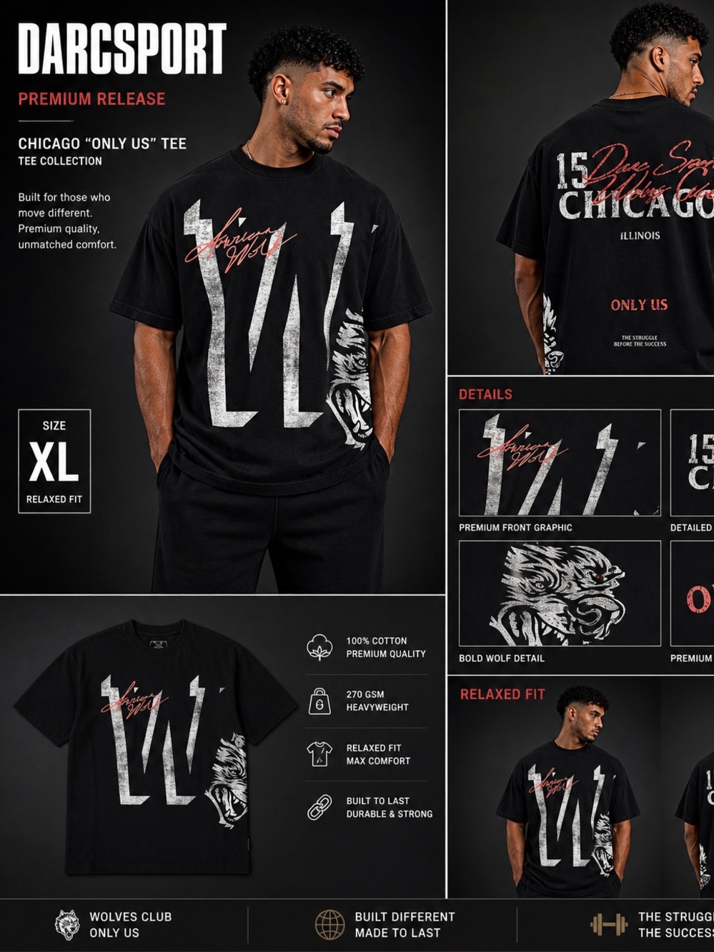 Darc Sport Black Graphic Chicago Short Sleeve Tee ‘Premium’